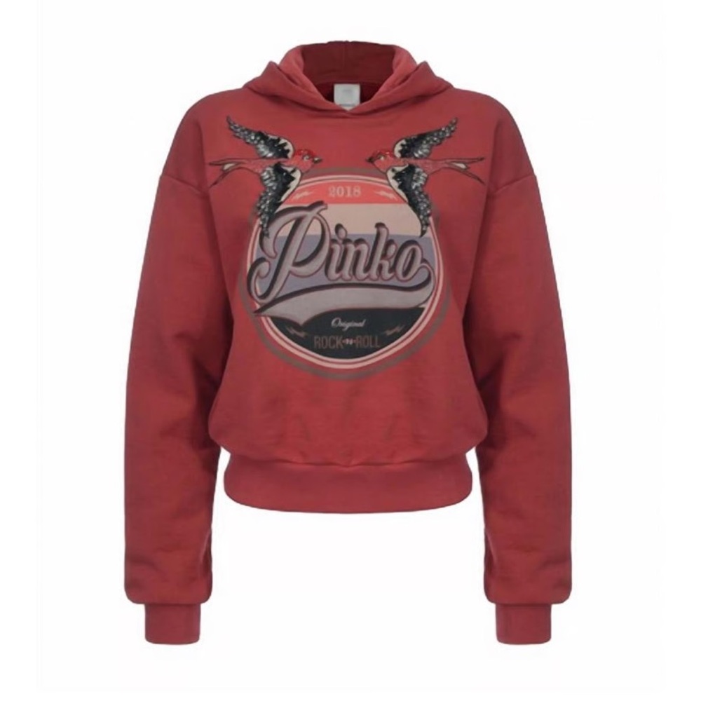 Pinko Red Graphic Rhinestone Hoodie‎